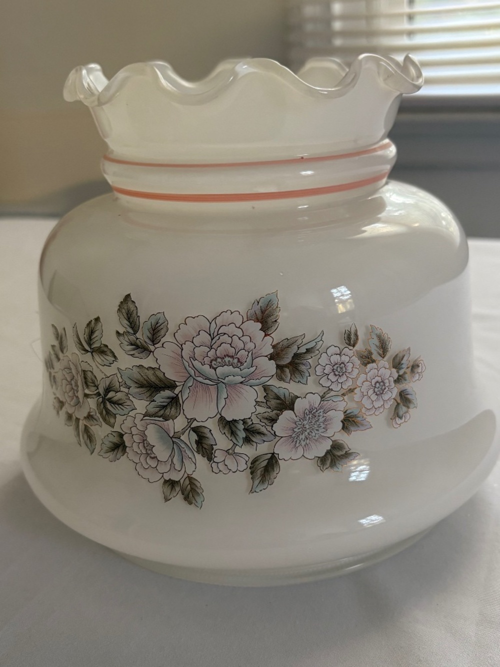 Vintage Milk Glass Hurricane Lamp Shade Floral Ruffled Top Edge 7" x 8"